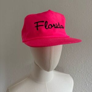 Vintage 80s Florida Neon Pink Corduroy Rope Hat Snapback Cash’s USA grandpa core